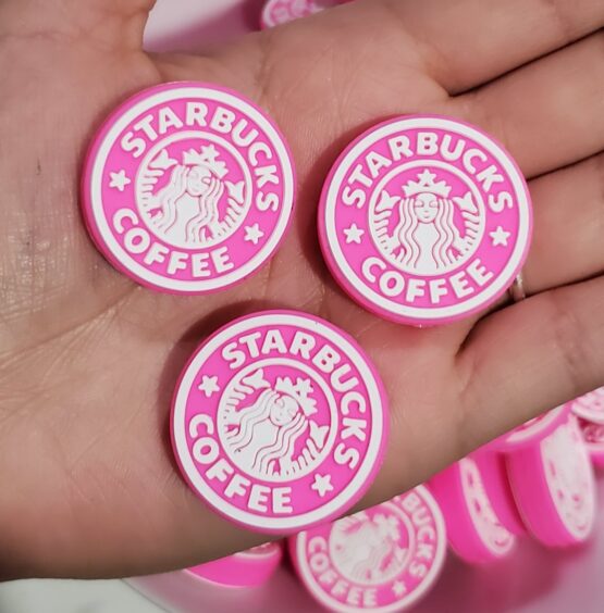 Silicone Focal Beads DIY Beadable Pens Hot Pink Starbucks Logo 3 Pieces