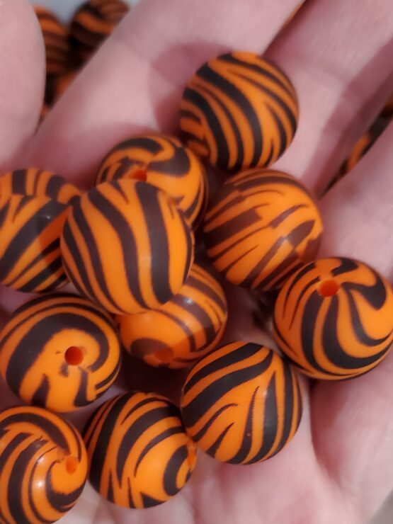 Orange w/Black Stripes 15MM Silicone Bead (15-B) - Image 2