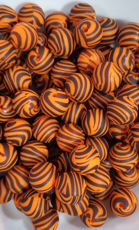 Orange w/Black Stripes 15MM Silicone Bead (15-B)