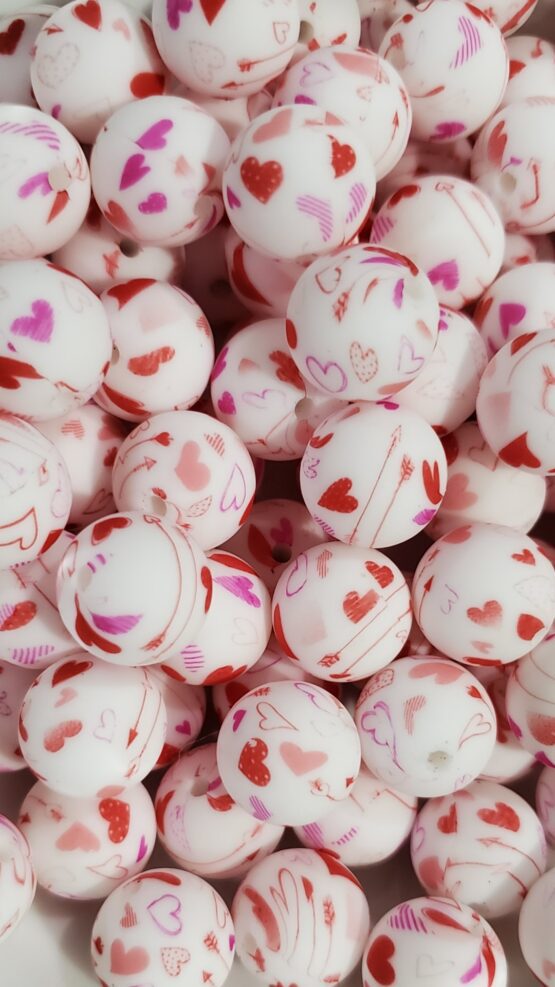 White 15MM w/Small Hearts Silicone Bead (5-F)