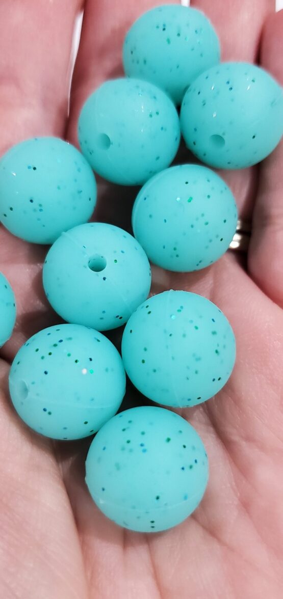 *Aqua w/Glitter 15MM Silicone Beads (27-D) - Image 2