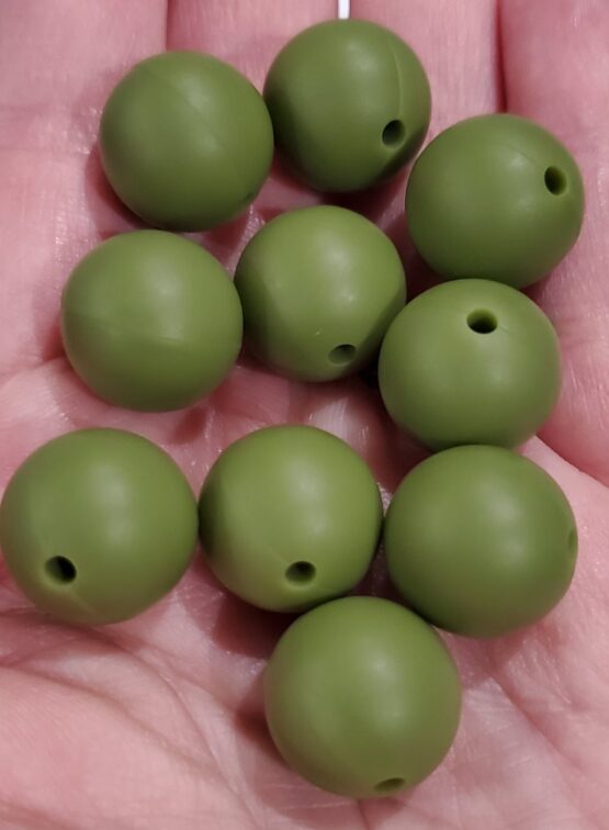 *Olive Green 15mm Silicone Bead (28-F)