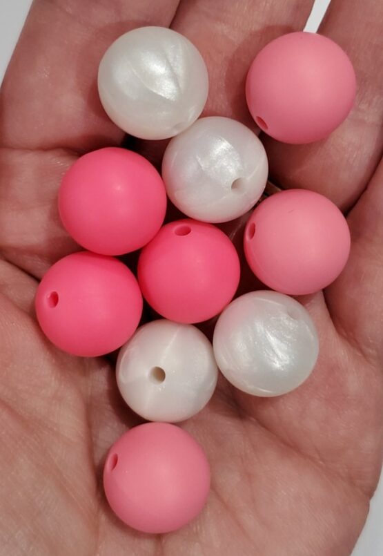 *Pearl White w/Pink 15MM Silicone Beads (27-E)