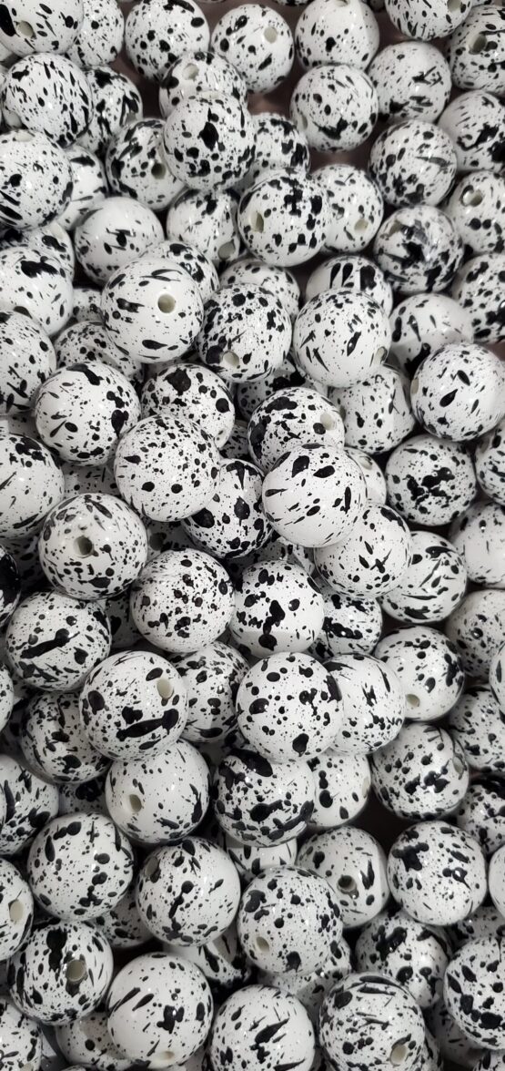 *White w/Black Splatter 20MM Beads (B-5)