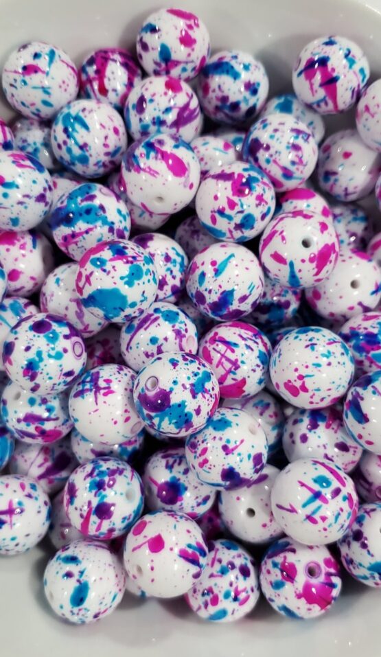 *Opal Hot Pink, Teal & Purple Splatter 20MM Beads (5-C)