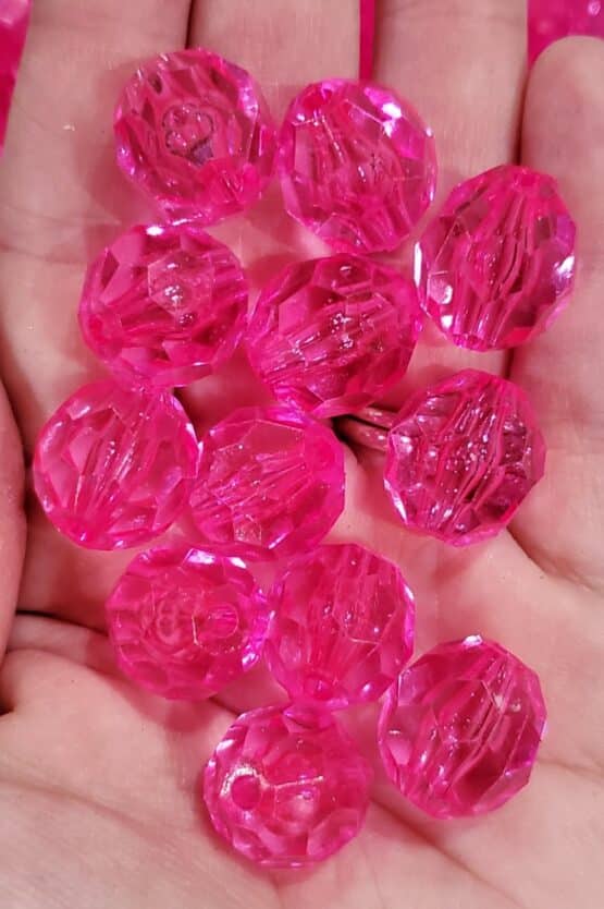 *Transparent Dark Pink Faceted 16MM Beads (T-4)