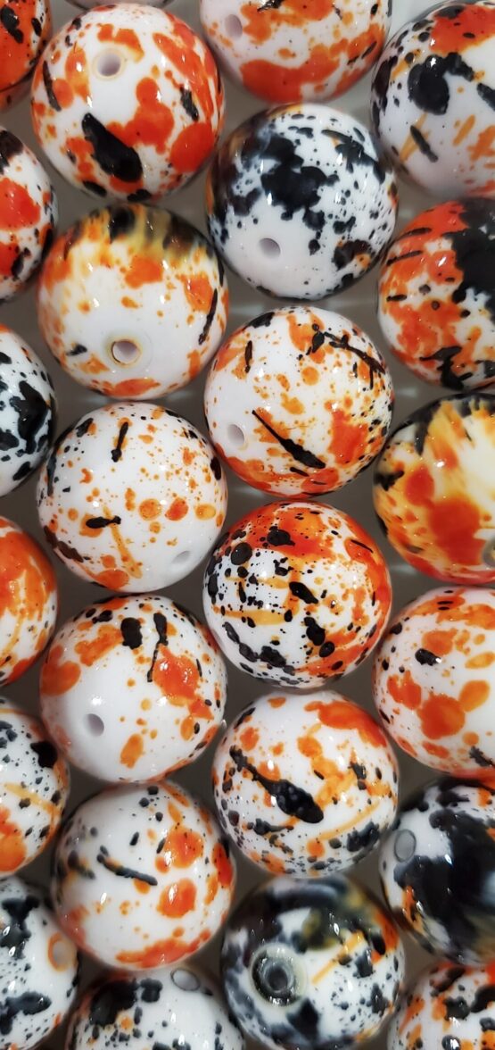 *Black & Orange Splatter 20MM Bead (R-6)