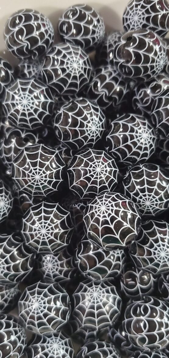 *Black 20MM Bead w/White Spiderweb (S-3)