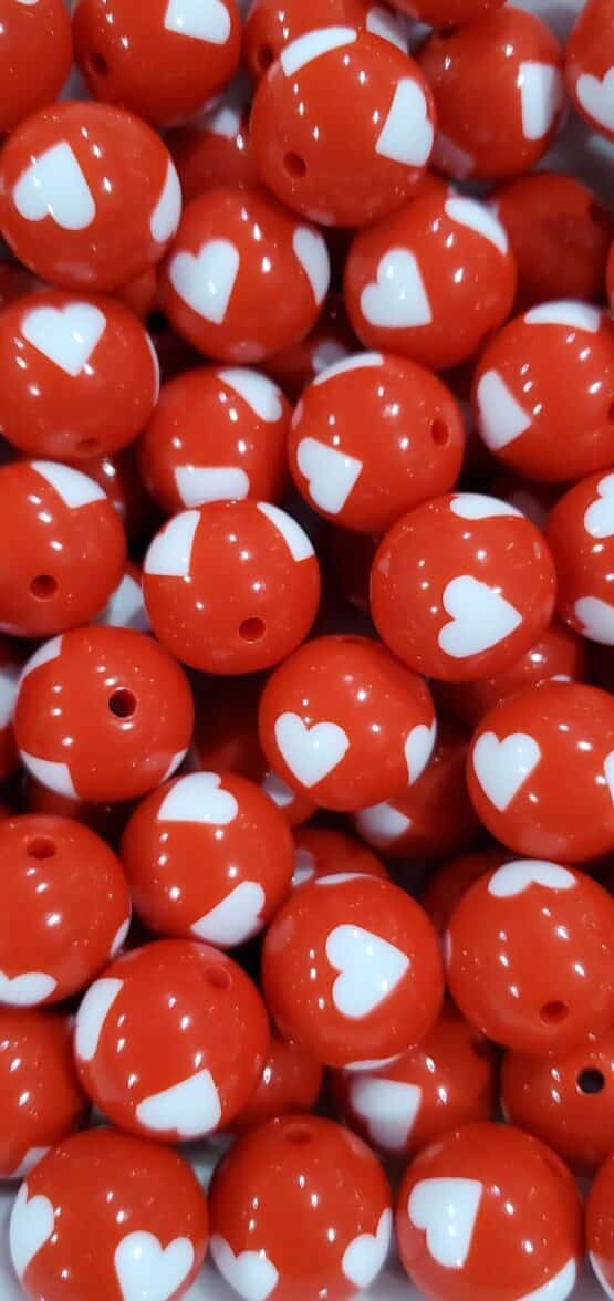 *Red w/White Heart 20MM Bead (P-3)