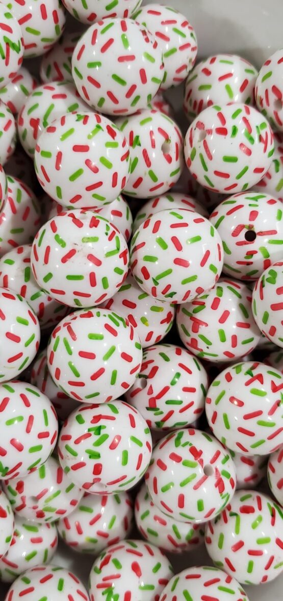 *Red & Green Confetti 20MM Bead (T-2)