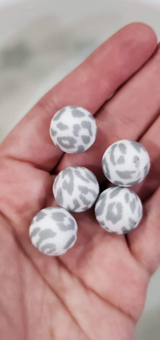 *Grey Snow Leopard 15MM Silicone Bead (24-B)