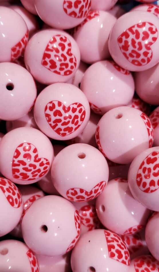 *Pink w/Red Heart 20MM Bead (R-4)