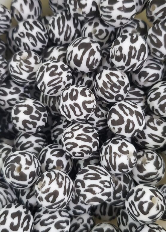 *Leopard W&B 15MM Silicone Bead (24-D)