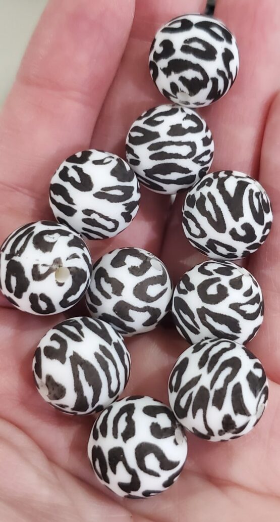 *Leopard W&B 15MM Silicone Bead (24-D) - Image 2