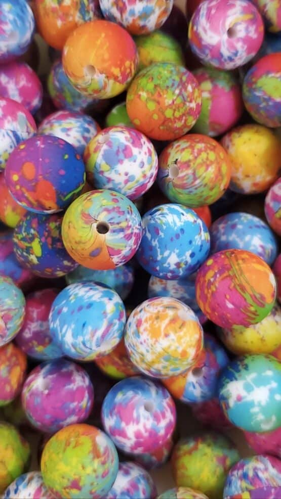 *Paint Neon Splatter 15MM Silicone Bead (23-A)