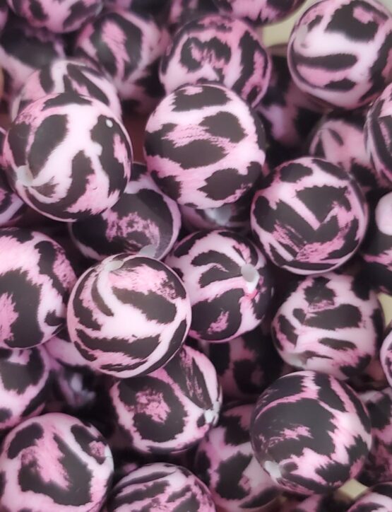 *Pink Snow Leopard 15MM Silicone Bead (23-E)