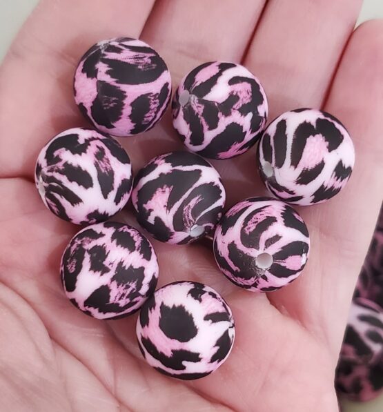 *Pink Snow Leopard 15MM Silicone Bead (23-E) - Image 2