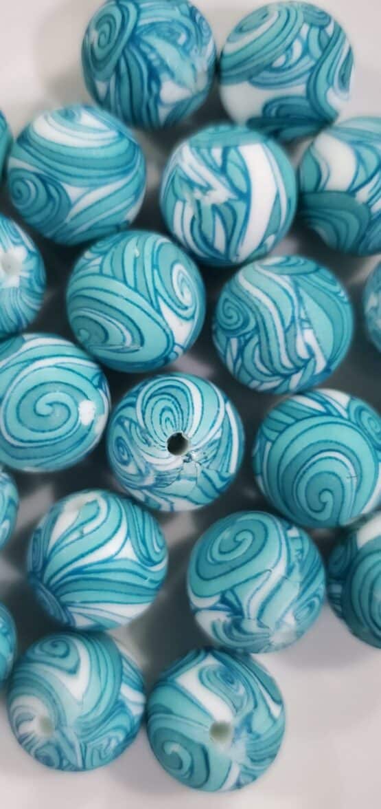 *Teal, Aqua and White 15MM Silicone Bead (24-C) - Image 2