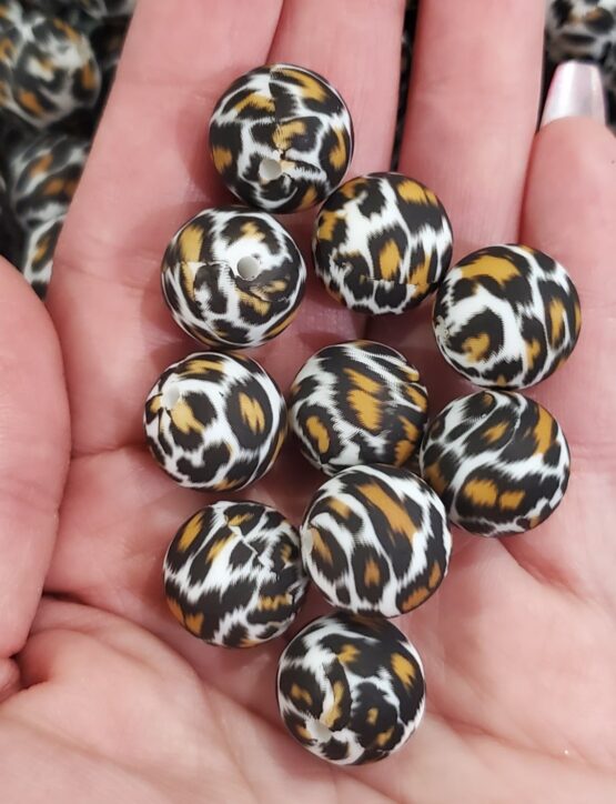 *Snow Leopard (gold) 15MM SIlicone Bead (G&B) (24-B)