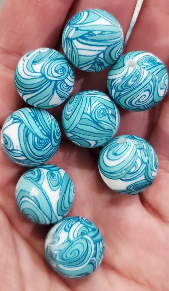 *Teal, Aqua and White 15MM Silicone Bead (24-C)