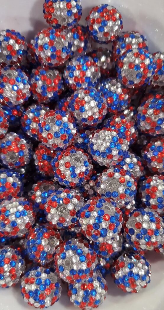 *Red, White & Blue Rhinestone 20MM Bead (N-6)