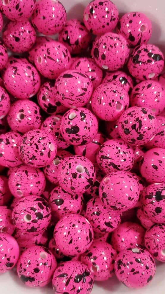 *Hot Pink w/Black Splatter 20MM Bead (B-4)