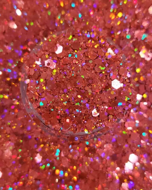 A close up of red and pink glitter