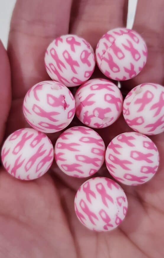 *Pink Ribbon 15MM Silicone Bead (23-F) - Image 2