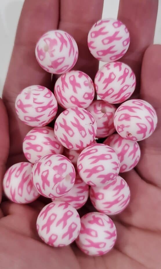 *Pink Ribbon 15MM Silicone Bead (23-F)