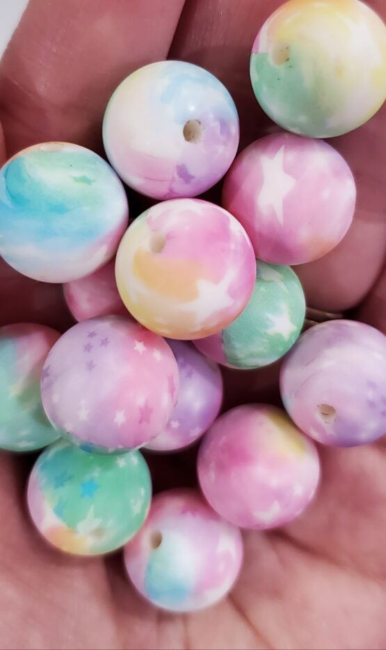 *Pastel Tie Dye w/Stars 15MM Silicone Bead (24-A) - Image 2