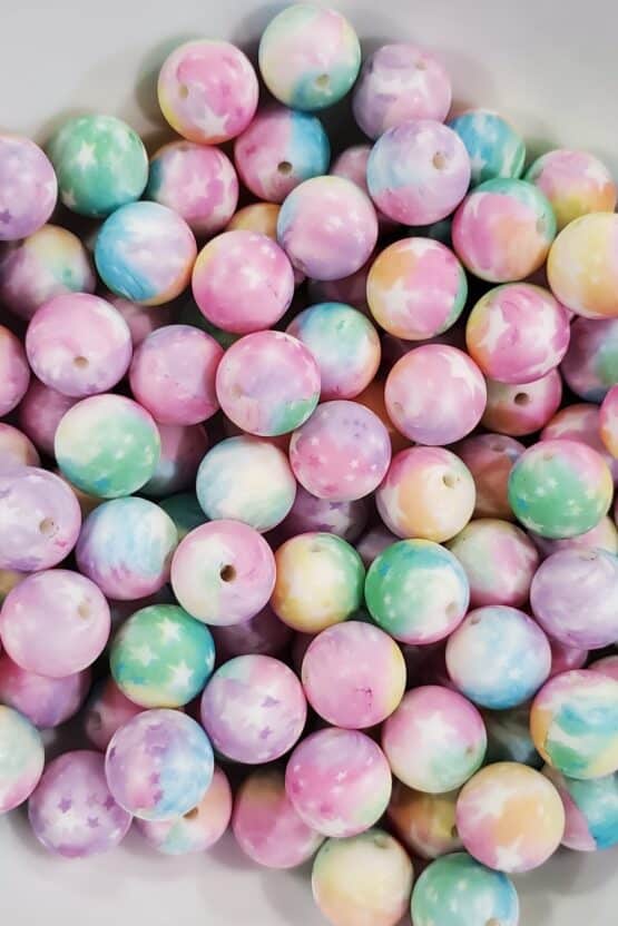 *Pastel Tie Dye w/Stars 15MM Silicone Bead (24-A) - Image 3