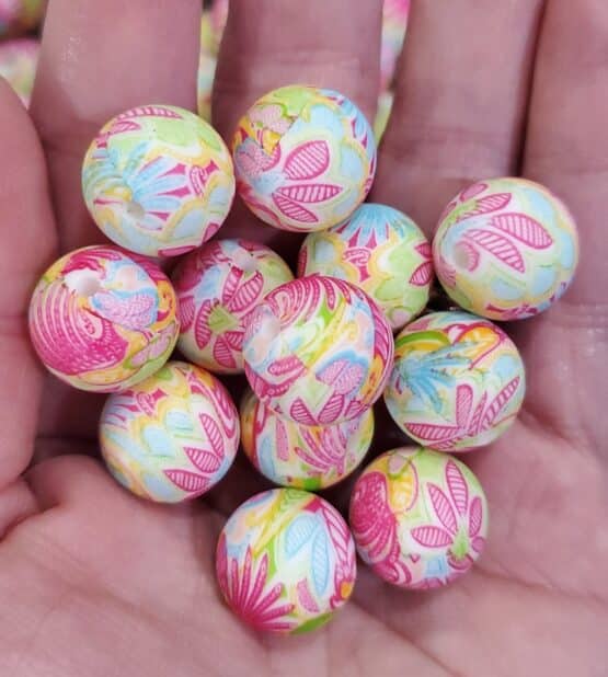 *Pink & Yellow Printed 15MM Bead (17-C) - Image 2