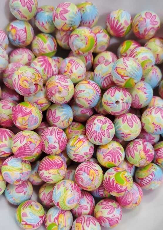 *Pink & Yellow Printed 15MM Bead (17-C)