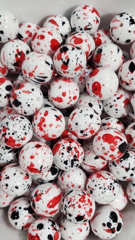 *Red & Black Splatter 20MM Beads (R-3)