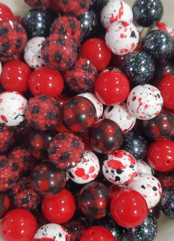 *Red Plaid & Splatter 20MM Bead Mix (Q-2)