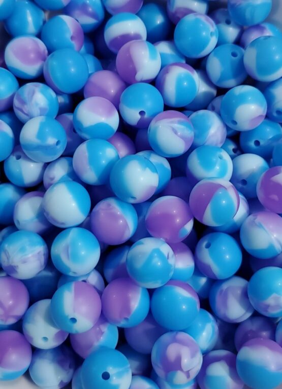 *Sky Blue & Purple Marble 15MM Silicone Bead (3-A)