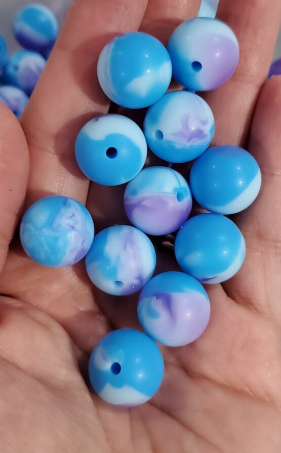 *Sky Blue & Purple Marble 15MM Silicone Bead (3-A) - Image 2