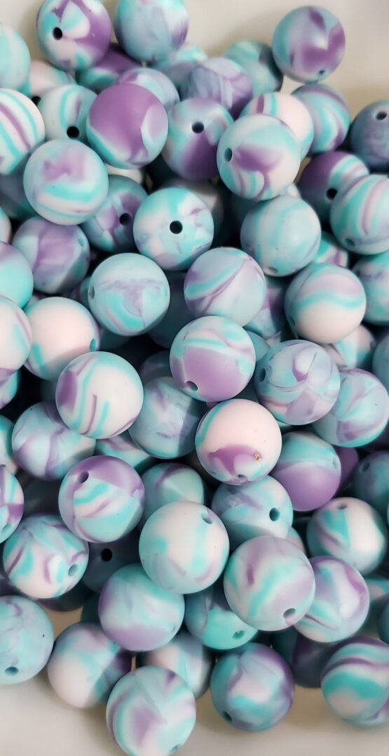 *Mint & Purple Marble 15MM Silicone Bead (16-E)