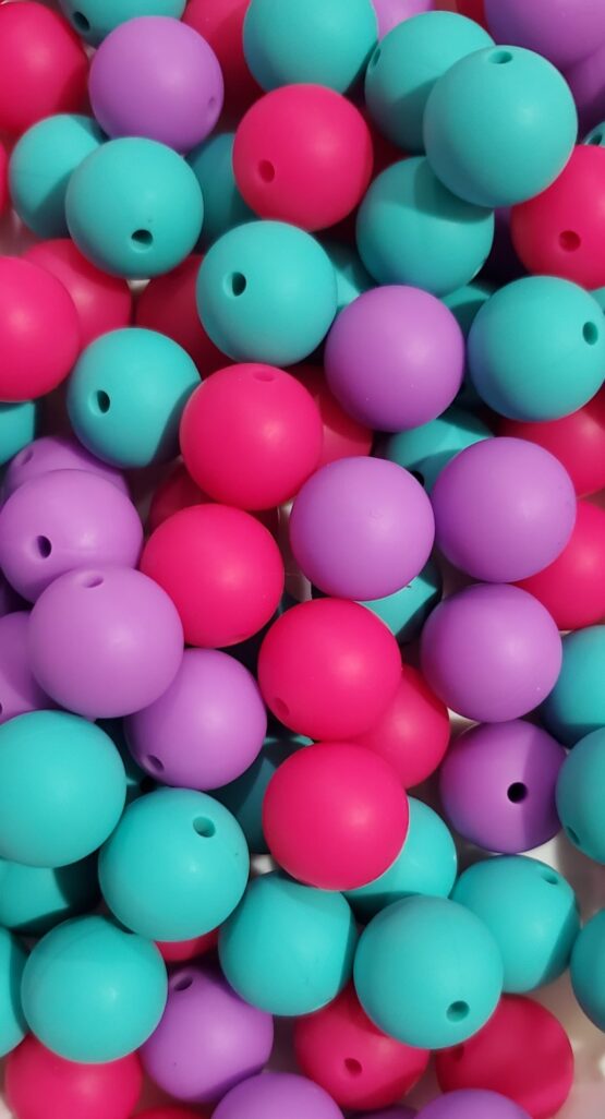 *Turquoise, Pink and LT Purple 15MM Silicone Bead Mix (27-E)