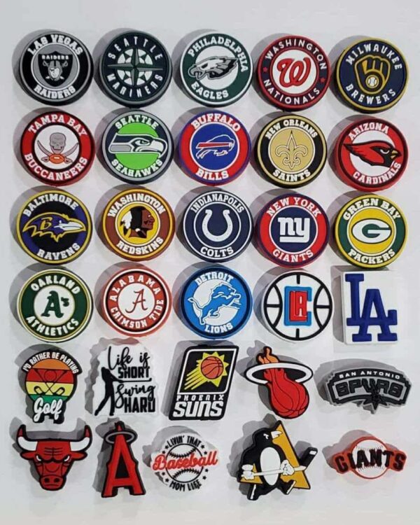 A bunch of different teams are on the wall