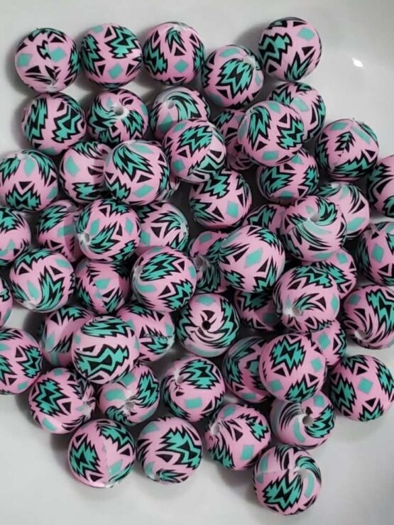 *Western Pink & Turquoise 15MM Silicone Bead (23-C)