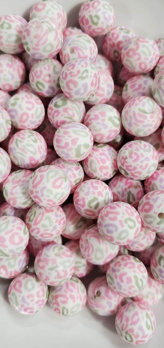 *Pink & Green Leopard 15MM Silicone Bead (6-C)