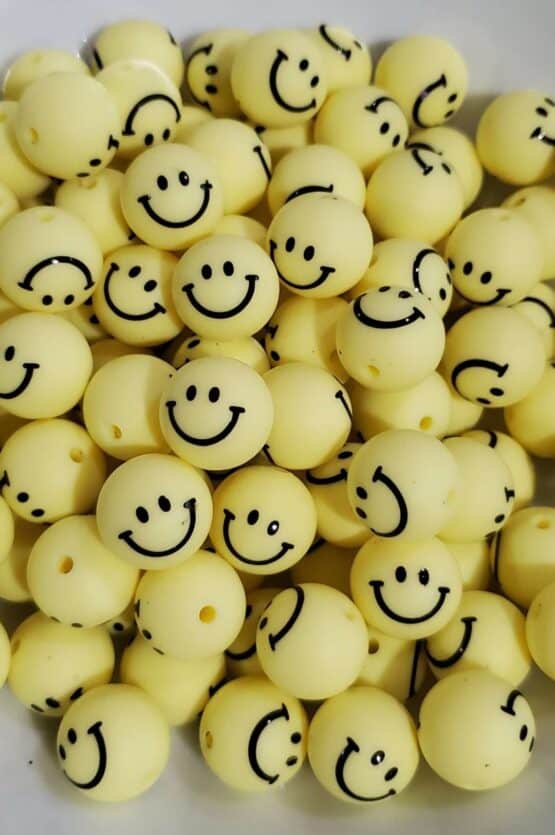 LT Yellow 15MM Smiley Face Silicone Bead (15-B)