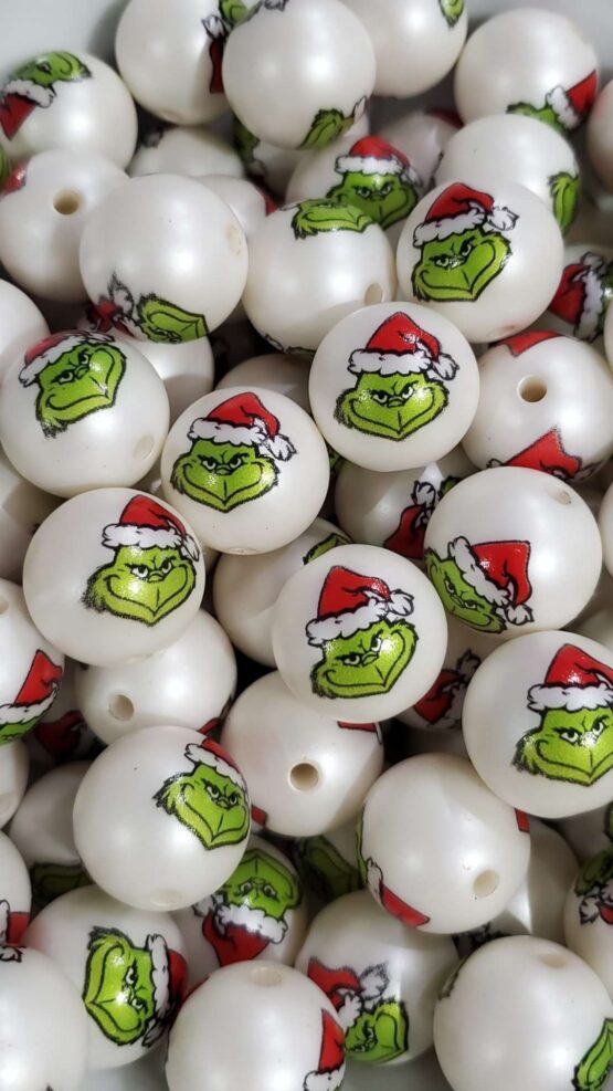 *Pearl Bead w/Grinch Face 20MM Bead (4-F)