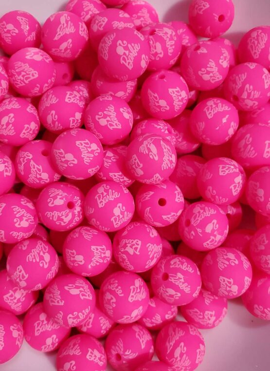 Bright Pink Barbie 15MM Silicone Bead (5-A)